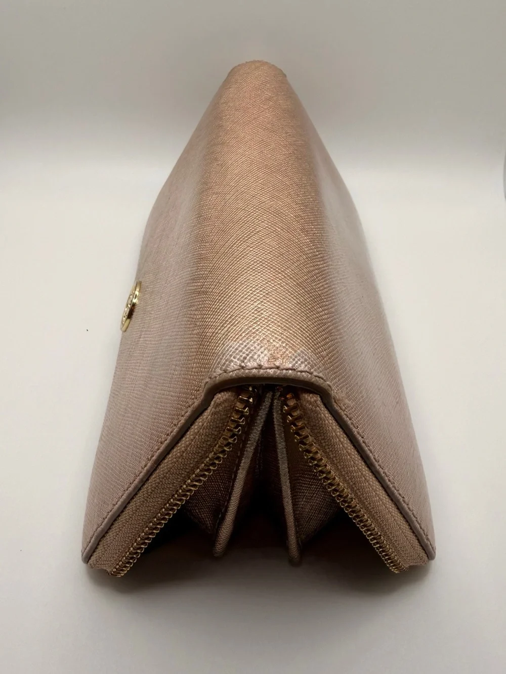 Tory Burch Rose Gold Metallic Saffiano Zip Around Continental Wallet